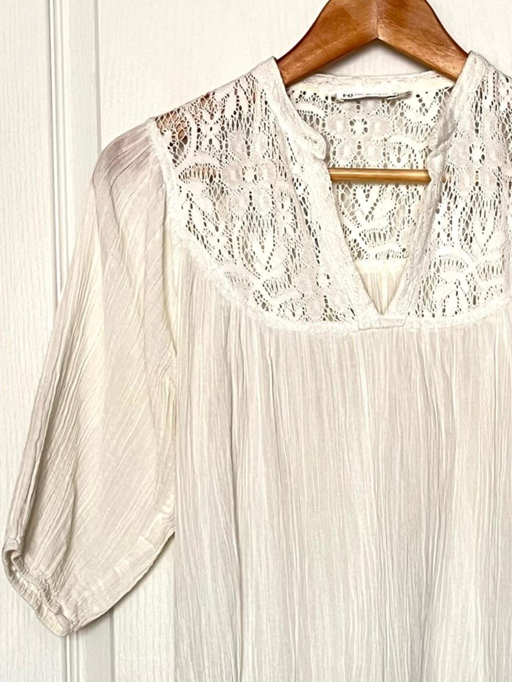 Ricki’s White Lace Boho Blouse Peasant Gauze Top Size 0 Cottagecore Romantic - Picture 6 of 16
